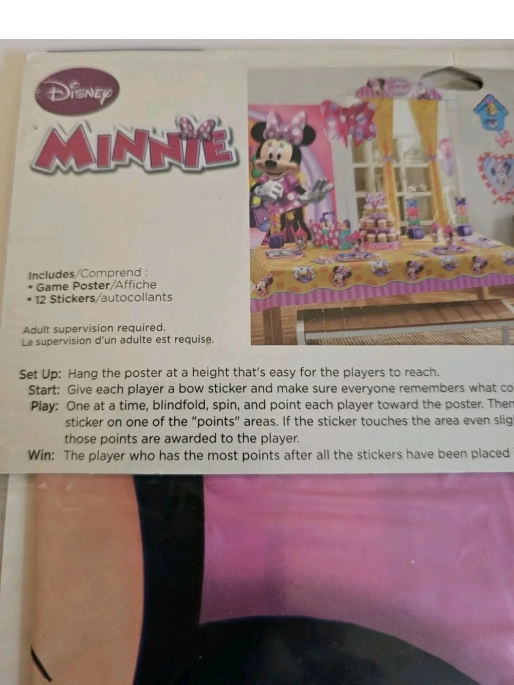 Minnie Mouse Party Game Pin the Bow on Minnie Poster Hallmark Disney 3+
